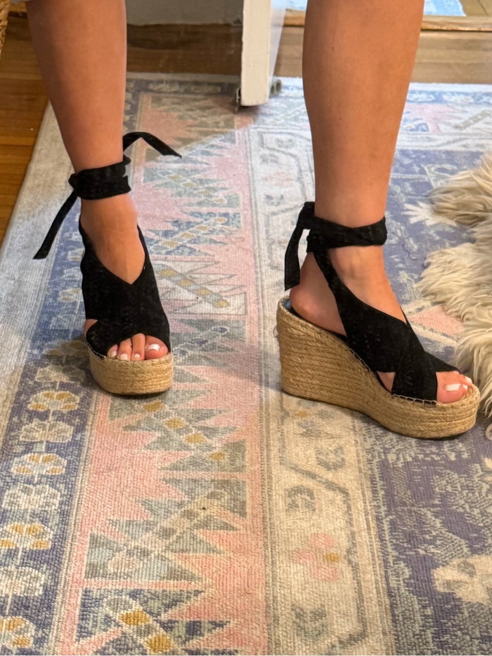 Marc Fisher Black Suede Espadrille Wedge Sandals